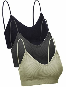 3 Stück V Ausschnitt Tube Top BH Nahtlos Gepolsterter Leibchen Bandeau Sport BH Schlafen BH mit Elastischen Gurte (Schwarz, Oliv, Tiefgrau, L-XL,) - 1