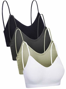 4 Stücke V Hals Cami Top BH Gepolstert Nahtlose Bralette Träger Schlafen BH für Damen Mädchen (Einfach Stil, L-XL) - 1