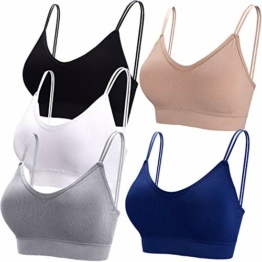 BQTQ 5 Stücke Bralette, V Hals Cami Top BH, Bralette Damen, Schlafen BH, für Frauen, Mädchen (schwarz, weiß, grau, beige, Marineblau, M) - 1