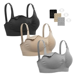 KLKIT Schwangerschafts Still BH 3 PCS, Nahtloser Still-BH mit zusätzlichen BH-Verlängerungen Stillen und Schlaf Ohne Bügel für Damen(M) - 1