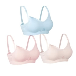 Lemef Damen Still BH Ohne Bügel Schwangerschafts Schlaf BH Bustier Nahtlos 3 Stück (Dunkelrosa&Hellrosa&Hellblau M) - 1