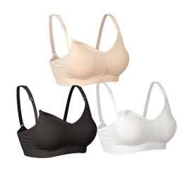 Lemef Damen Still BH Ohne Bügel Schwangerschafts Schlaf BH Bustier Nahtlos 3 Stück（Schwarz&Beige&Weiß L - 1