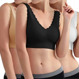 Libella 3er Pack Damen Sport BH Bügelloser Bustier Wohlfühl-BH Komfort-BH Schlaf-BH Freizeit-und Sport BH Seamless Sporttop Schwarz Haut Weiss 3747 S/M - 1