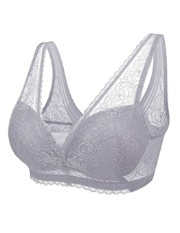 seryero Damen Blumen Spitzen BH ohne Bügel Bustier Damen gepolstert Schlaf BH bequemer Büstenhalter V-Ausschinitt breite Träger Lace Bra - 1