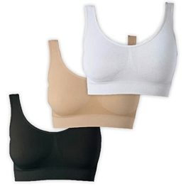 UnsichtBra Bustier Damen BH ohne Buegel | 3er Set Wohlfühl Bustiers Tops | Bügelloser Soft Bra | Schlaf Still Sport Crop Top Büstier schwarz, weiß, beige (wellbra_swh)(3XL) - 1