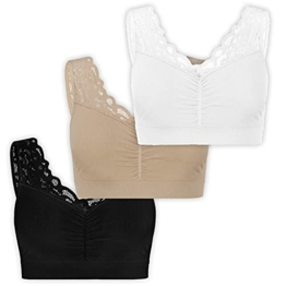 UnsichtBra Spitzen Bustier Damen BH ohne Buegel | 3er Set Wohlfühl Bustiers Tops mit feiner Spitze | Bügelloser Soft Bra | Schlaf Still Büstier (l_swh)(XL) - 1