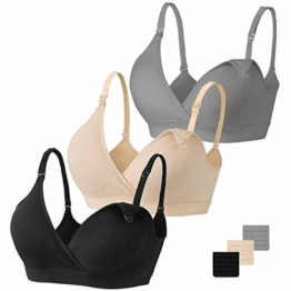 Vinfact Still-BH 3Pcs Nahtloser Ohne Bügel Schwangerschafts BH V-Ausschnitt Mutterschaft BH mit zusätzlichen BH-Verlängerungen Stillen und Schlaf für Frauen-Schwarz/Beige/Grau-M - 1