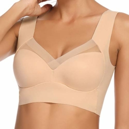 WOWENY BH Damen Ohne Bügel Schlaf Bustier Push up Damen Spitze Bralette T Shirt BH Schalen BHS Bügelloser Still Klassischer BH Top Bralette Komfort Weicher Seamless Beige XL - 1